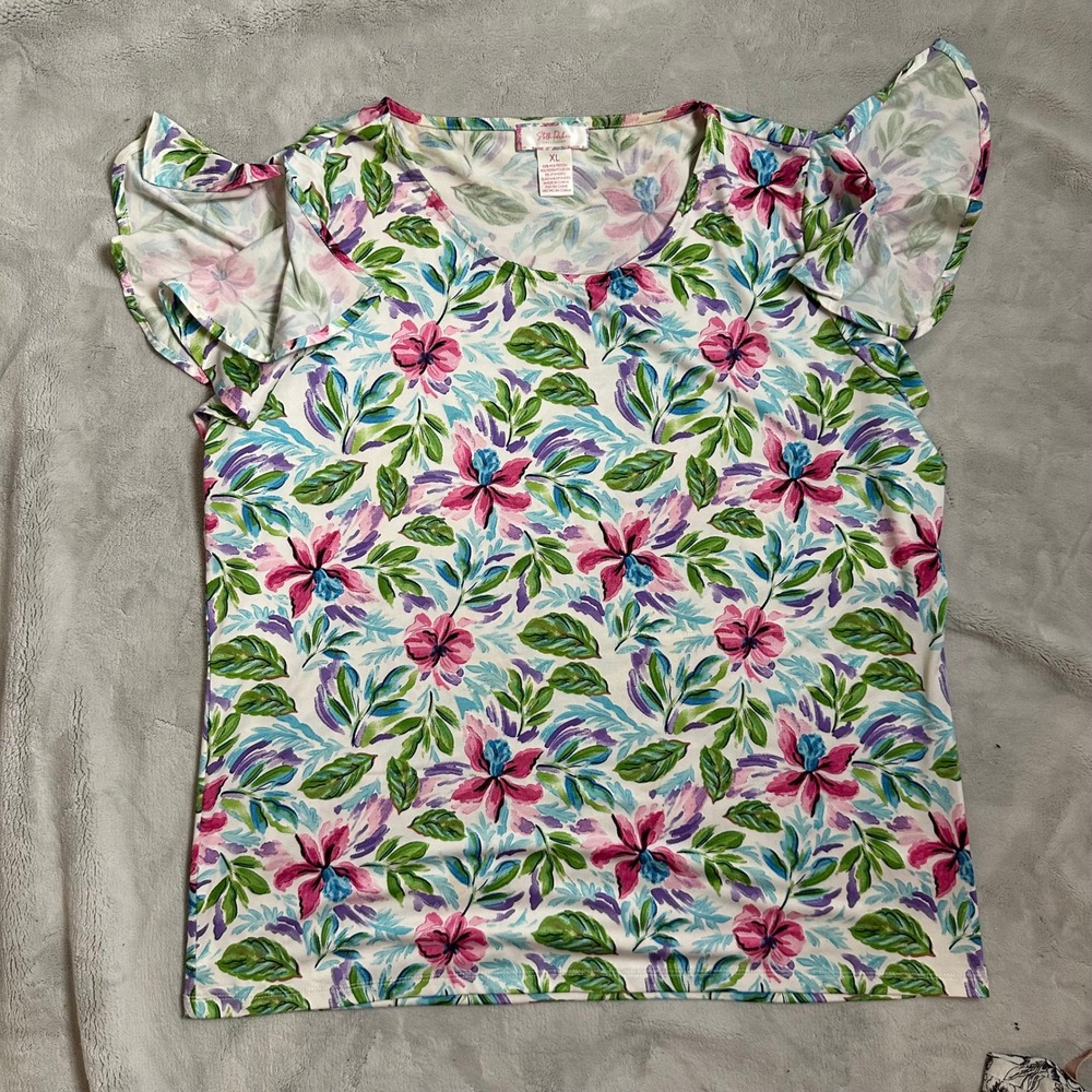 Stell Parker Floral Ruffle‎ Sleeve Top Blouse Lightweight Summer XL